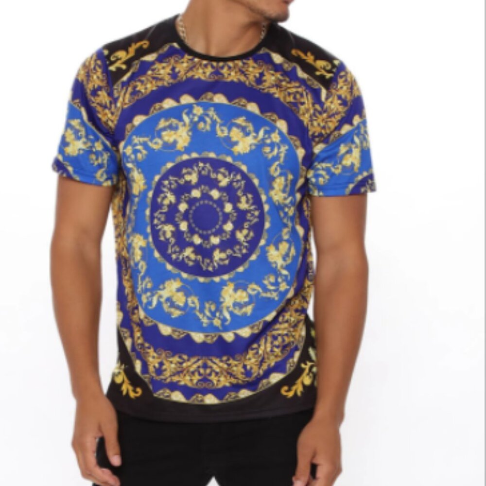 Royal Blood Men's Short Sleeve Tee Blue/Gold Slim Fit - Contrast Neck Rib - NWT